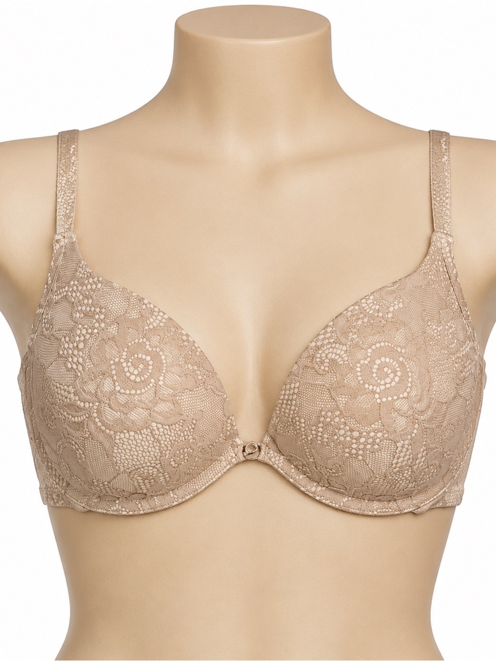 Lilyette Lined Lace Tshirt Bra Nude Beige 36D good condition